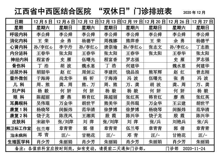 2020年12月份门诊双休日排班.jpg